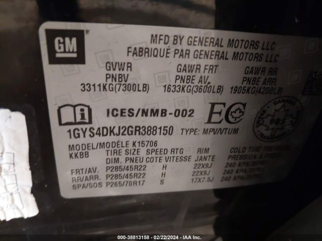 Photo 8 VIN: 1GYS4DKJ2GR388150 - CADILLAC ESCALADE 