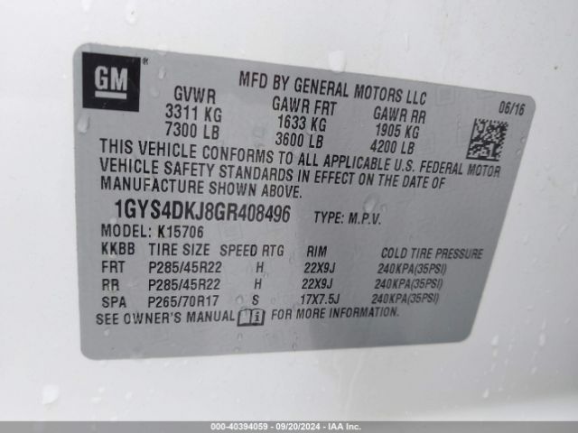 Photo 8 VIN: 1GYS4DKJ8GR408496 - CADILLAC ESCALADE 