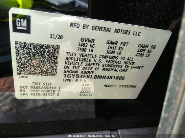 Photo 8 VIN: 1GYS4EKL8MR481886 - CADILLAC ESCALADE 