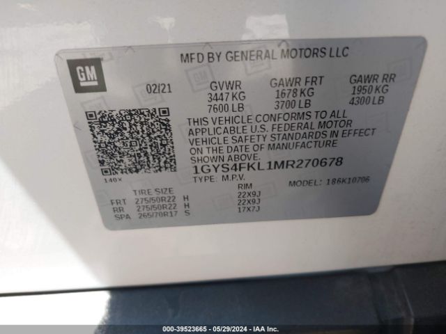 Photo 8 VIN: 1GYS4FKL1MR270678 - CADILLAC ESCALADE 