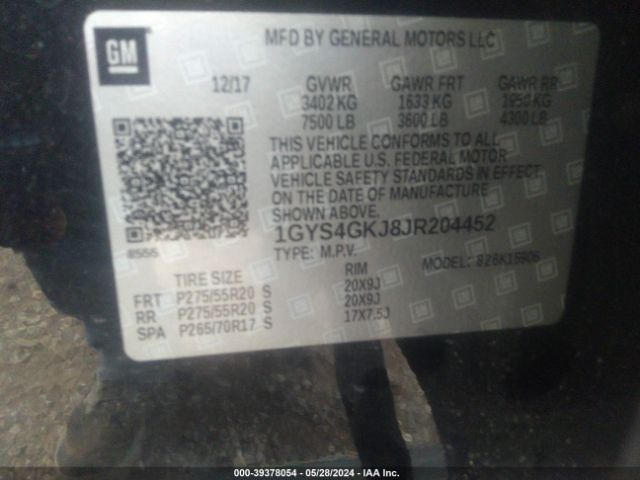 Photo 8 VIN: 1GYS4GKJ8JR204452 - CADILLAC ESCALADE ESV 