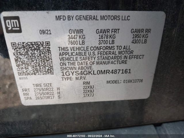 Photo 8 VIN: 1GYS4GKL0MR487161 - CADILLAC ESCALADE 