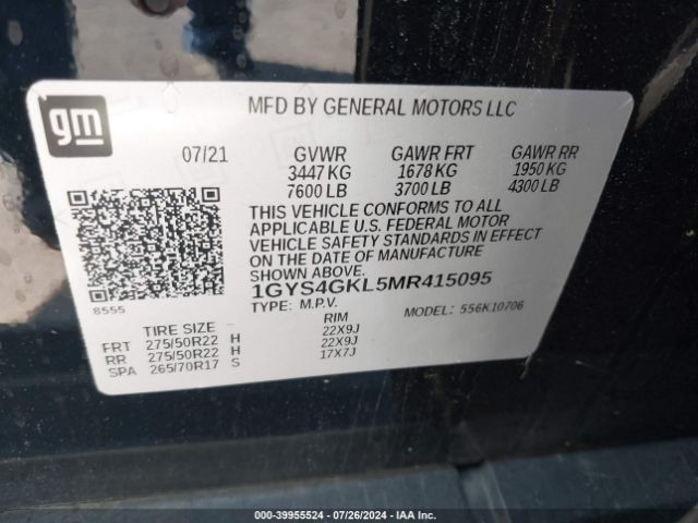 Photo 8 VIN: 1GYS4GKL5MR415095 - CADILLAC ESCALADE 