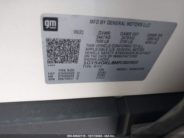 Photo 8 VIN: 1GYS4GKL8MR382903 - CADILLAC ESCALADE 