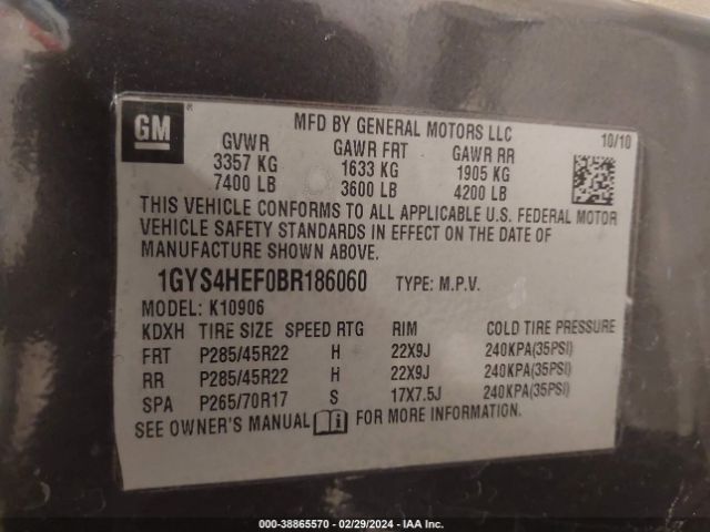 Photo 8 VIN: 1GYS4HEF0BR186060 - CADILLAC ESCALADE ESV 