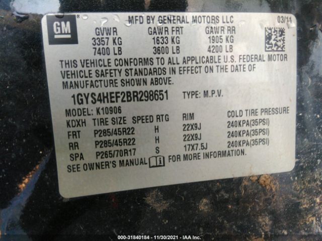 Photo 8 VIN: 1GYS4HEF2BR298651 - CADILLAC ESCALADE ESV 