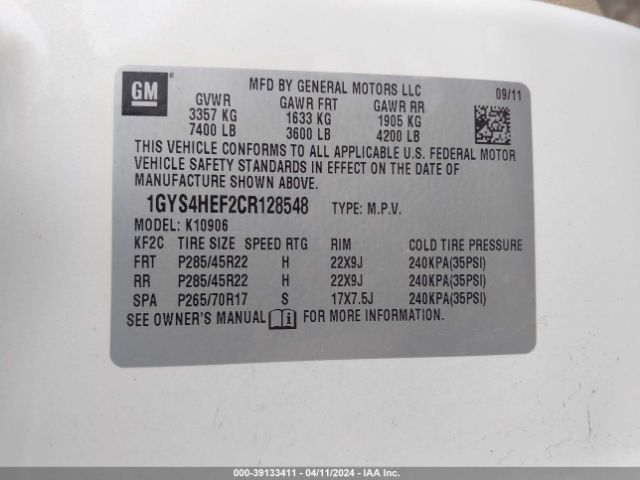 Photo 8 VIN: 1GYS4HEF2CR128548 - CADILLAC ESCALADE ESV 