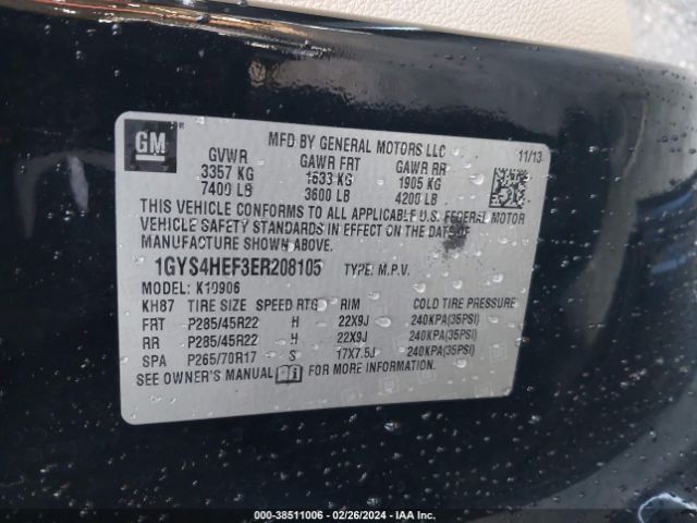 Photo 8 VIN: 1GYS4HEF3ER208105 - CADILLAC ESCALADE ESV 