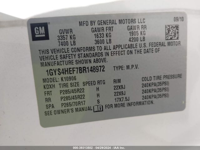 Photo 8 VIN: 1GYS4HEF7BR148972 - CADILLAC ESCALADE ESV 