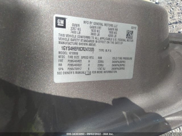 Photo 8 VIN: 1GYS4HEF8CR247205 - CADILLAC ESCALADE ESV 