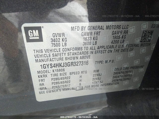 Photo 8 VIN: 1GYS4HKJ3GR327316 - CADILLAC ESCALADE ESV 