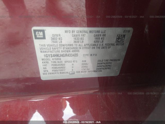 Photo 8 VIN: 1GYS4HKJ4GR433435 - CADILLAC ESCALADE ESV 