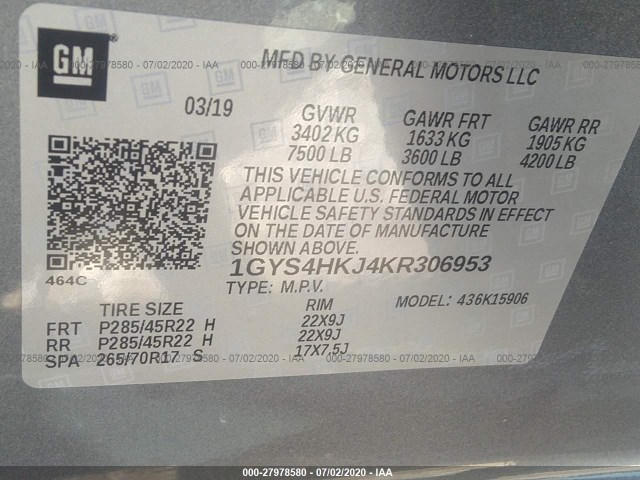 Photo 8 VIN: 1GYS4HKJ4KR306953 - CADILLAC ESCALADE ESV 