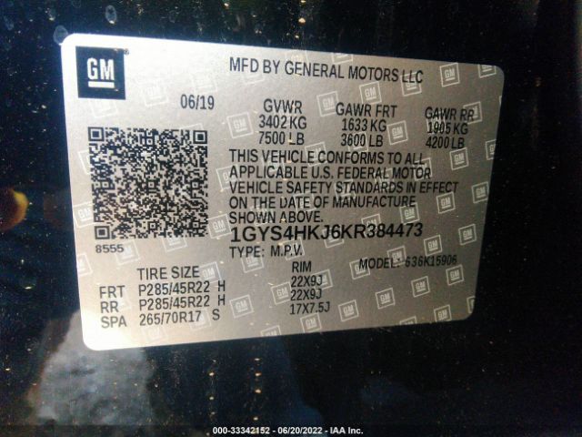 Photo 8 VIN: 1GYS4HKJ6KR384473 - CADILLAC ESCALADE ESV 