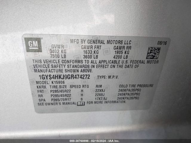 Photo 8 VIN: 1GYS4HKJ9GR474272 - CADILLAC ESCALADE ESV 