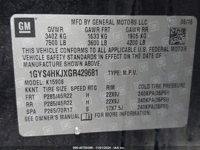 Photo 8 VIN: 1GYS4HKJXGR429681 - CADILLAC ESCALADE 