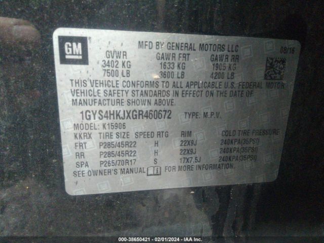 Photo 8 VIN: 1GYS4HKJXGR460672 - CADILLAC ESCALADE ESV 