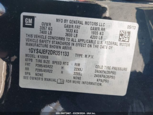 Photo 8 VIN: 1GYS4JEF2DR351133 - CADILLAC ESCALADE ESV 