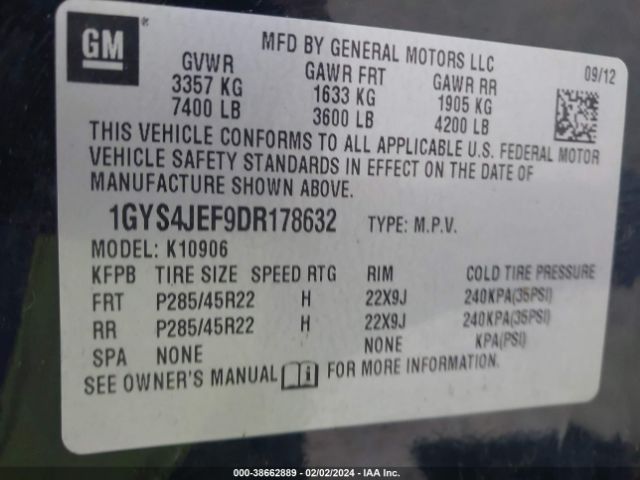 Photo 8 VIN: 1GYS4JEF9DR178632 - CADILLAC ESCALADE ESV 