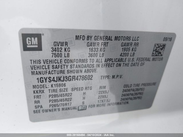 Photo 8 VIN: 1GYS4JKJ3GR478602 - CADILLAC ESCALADE ESV 