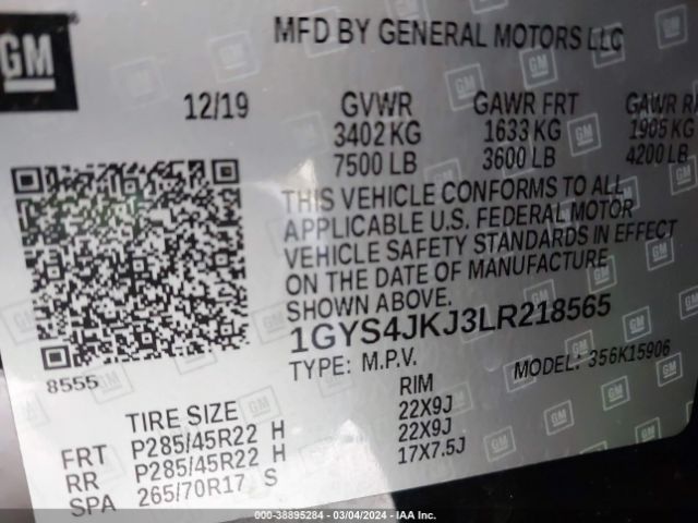 Photo 8 VIN: 1GYS4JKJ3LR218565 - CADILLAC ESCALADE ESV 