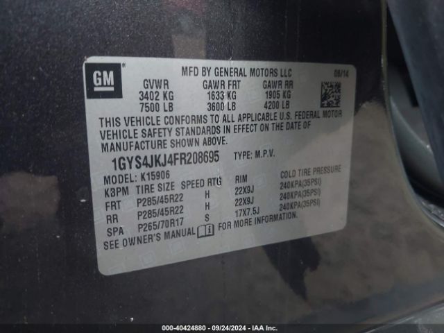 Photo 8 VIN: 1GYS4JKJ4FR208695 - CADILLAC ESCALADE 