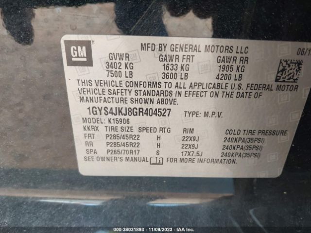 Photo 8 VIN: 1GYS4JKJ8GR404527 - CADILLAC ESCALADE ESV 