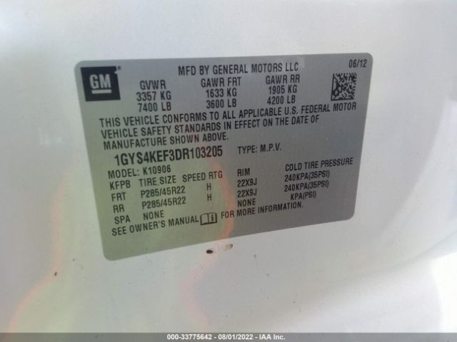 Photo 8 VIN: 1GYS4KEF3DR103205 - CADILLAC ESCALADE ESV 