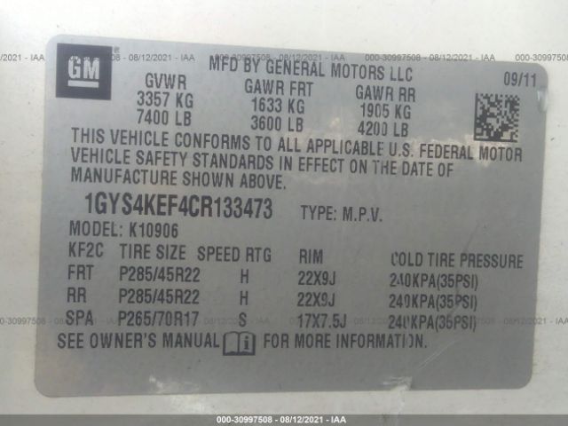 Photo 8 VIN: 1GYS4KEF4CR133473 - CADILLAC ESCALADE ESV 