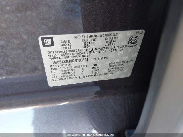 Photo 8 VIN: 1GYS4KKJ3GR103394 - CADILLAC ESCALADE 