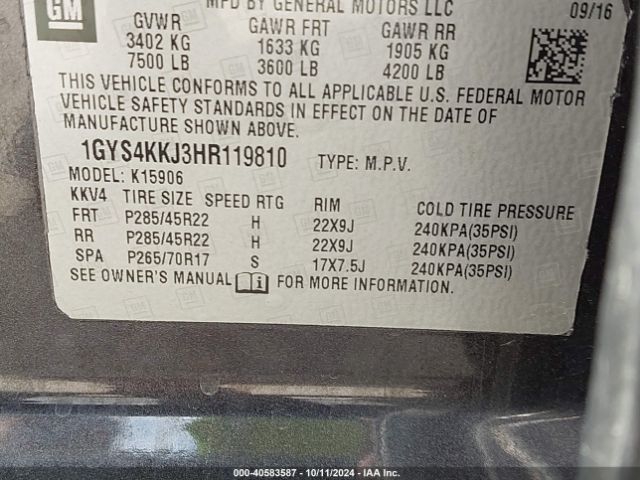 Photo 8 VIN: 1GYS4KKJ3HR119810 - CADILLAC ESCALADE ESV 