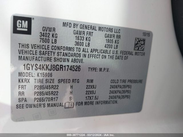 Photo 8 VIN: 1GYS4KKJ8GR174526 - CADILLAC ESCALADE ESV 