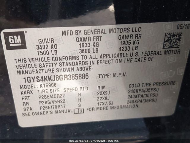 Photo 8 VIN: 1GYS4KKJ8GR385886 - CADILLAC ESCALADE ESV 