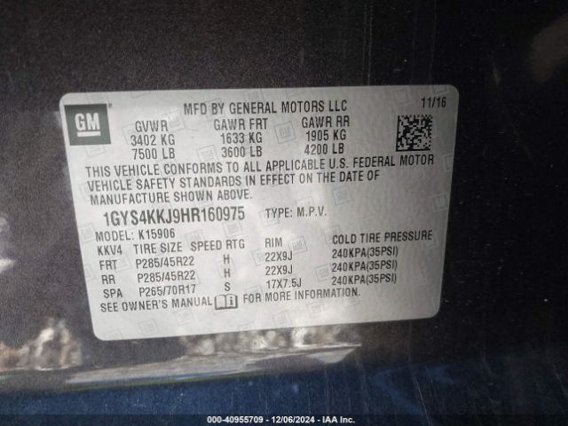 Photo 8 VIN: 1GYS4KKJ9HR160975 - CADILLAC ESCALADE ESV 