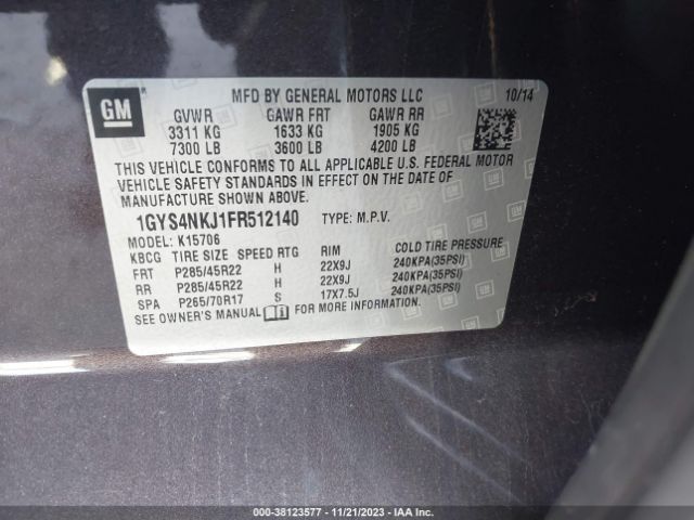 Photo 8 VIN: 1GYS4NKJ1FR512140 - CADILLAC ESCALADE 