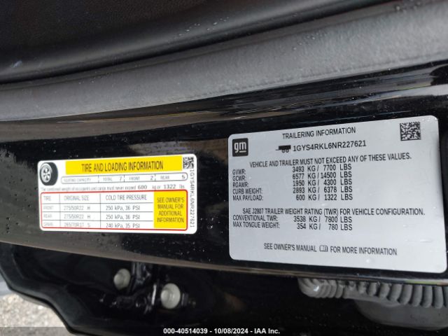 Photo 8 VIN: 1GYS4RKL6NR227621 - CADILLAC ESCALADE ESV 