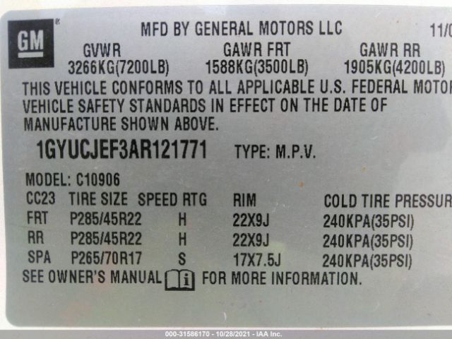 Photo 8 VIN: 1GYUCJEF3AR121771 - CADILLAC ESCALADE ESV 