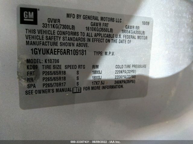 Photo 8 VIN: 1GYUKAEF6AR109181 - CADILLAC ESCALADE 