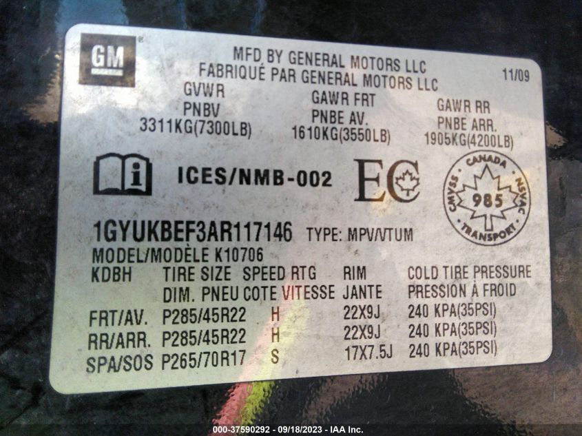 Photo 8 VIN: 1GYUKBEF3AR117146 - CADILLAC ESCALADE 