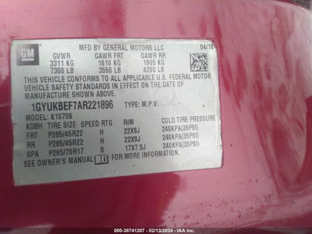 Photo 8 VIN: 1GYUKBEF7AR221896 - CADILLAC ESCALADE 