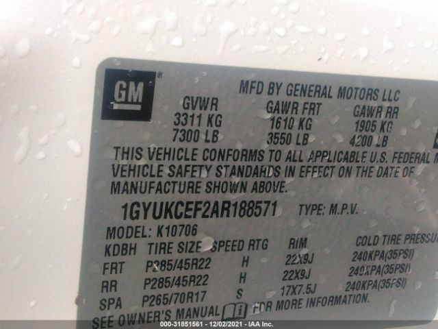 Photo 8 VIN: 1GYUKCEF2AR188571 - CADILLAC ESCALADE 