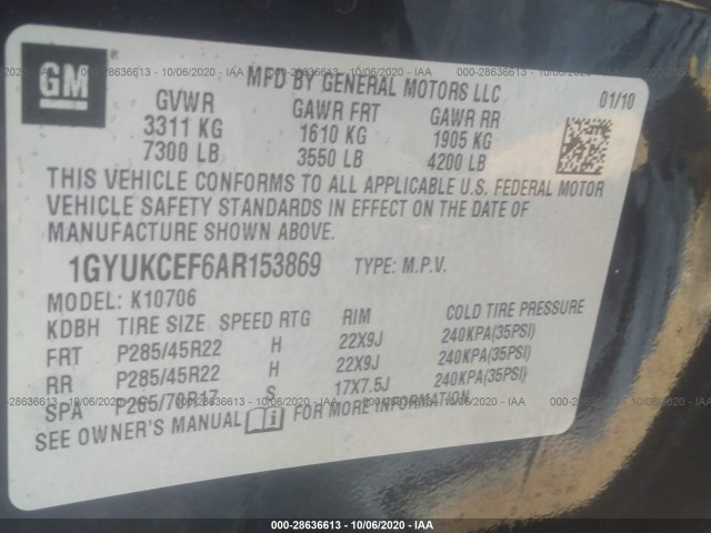 Photo 8 VIN: 1GYUKCEF6AR153869 - CADILLAC ESCALADE 