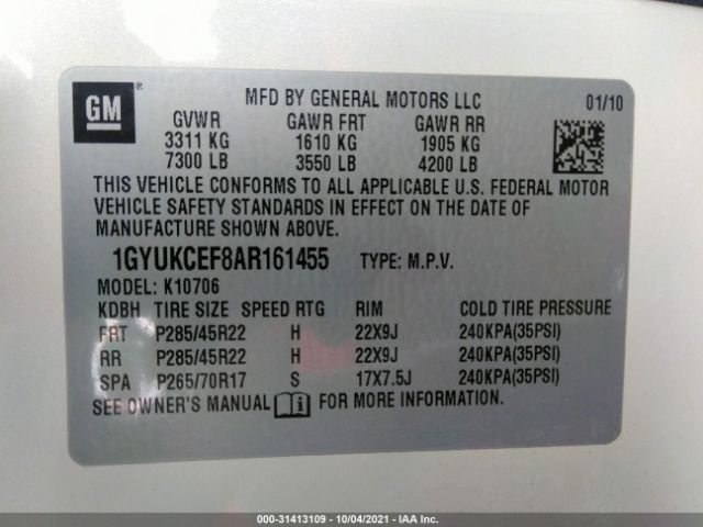 Photo 8 VIN: 1GYUKCEF8AR161455 - CADILLAC ESCALADE 