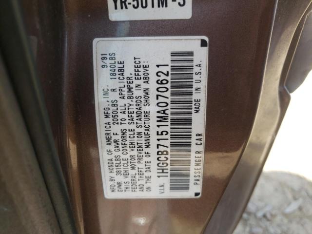 Photo 9 VIN: 1HGCB7151MA070621 - HONDA ACCORD LX 