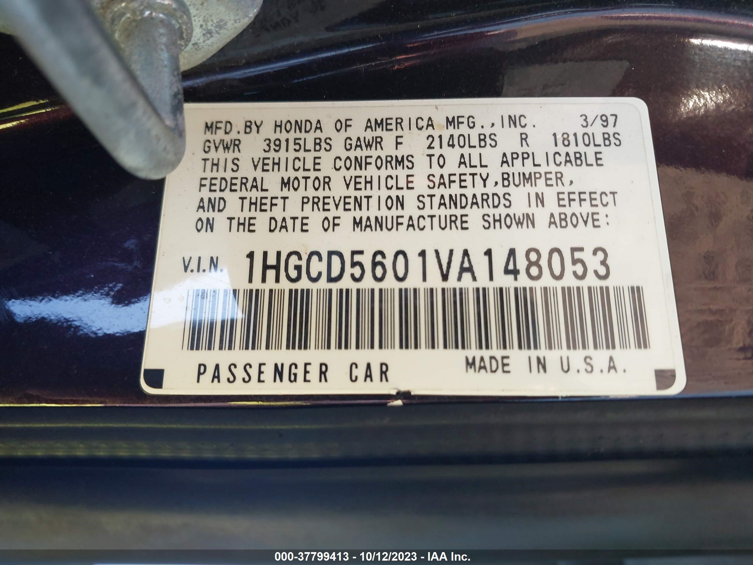 Photo 8 VIN: 1HGCD5601VA148053 - HONDA ACCORD 