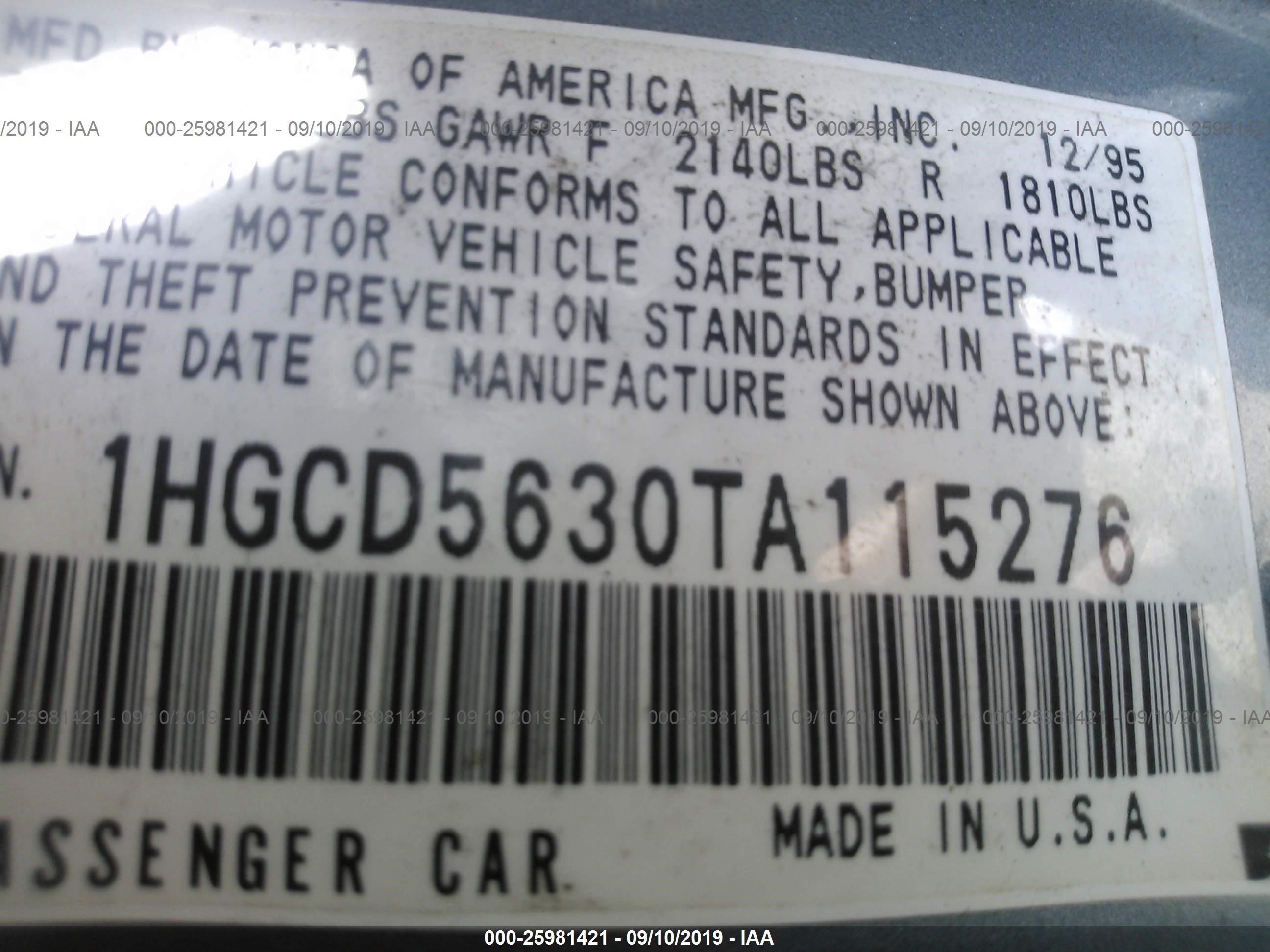 Photo 8 VIN: 1HGCD5630TA115276 - HONDA ACCORD 