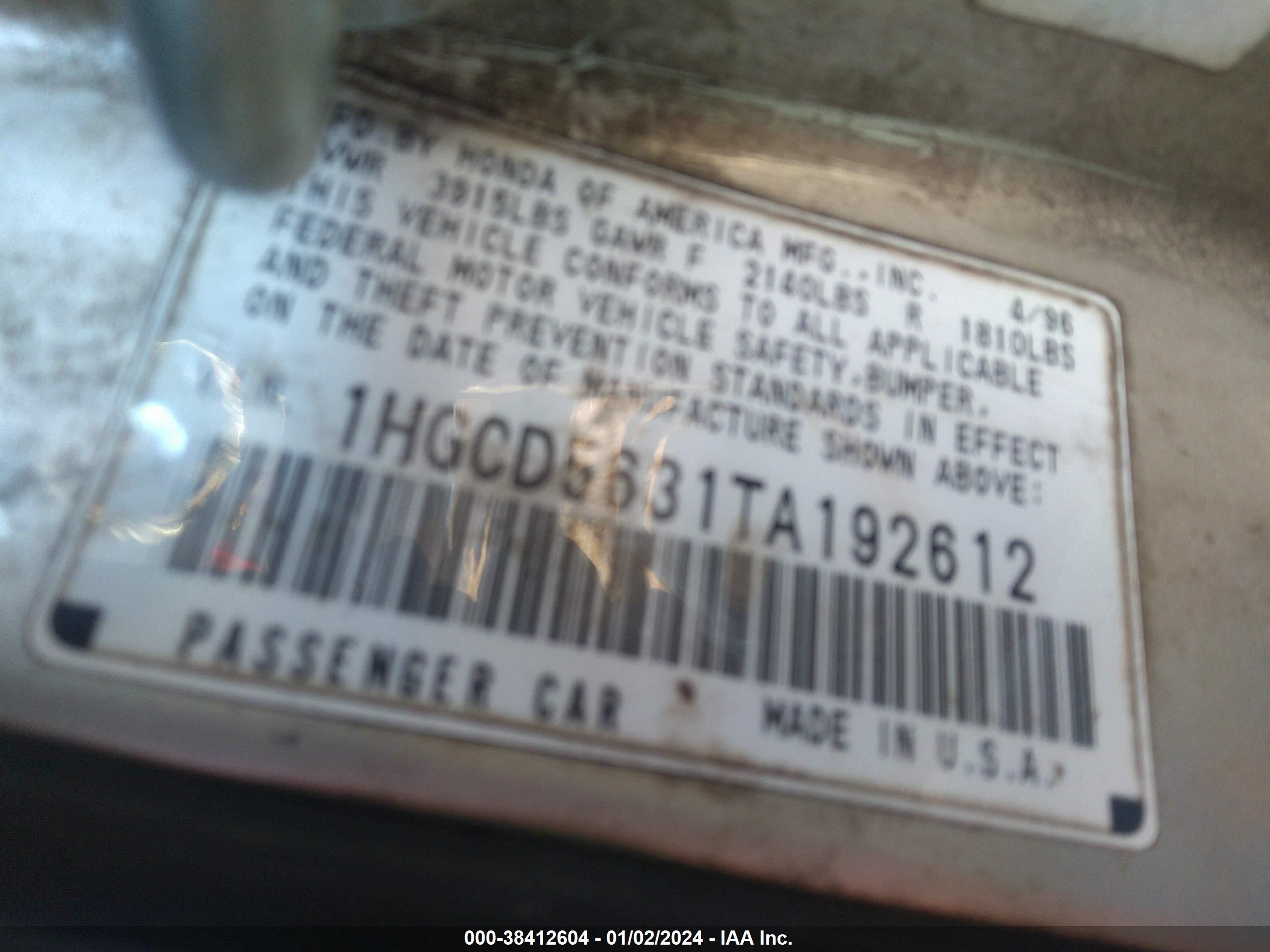 Photo 8 VIN: 1HGCD5631TA192612 - HONDA ACCORD 