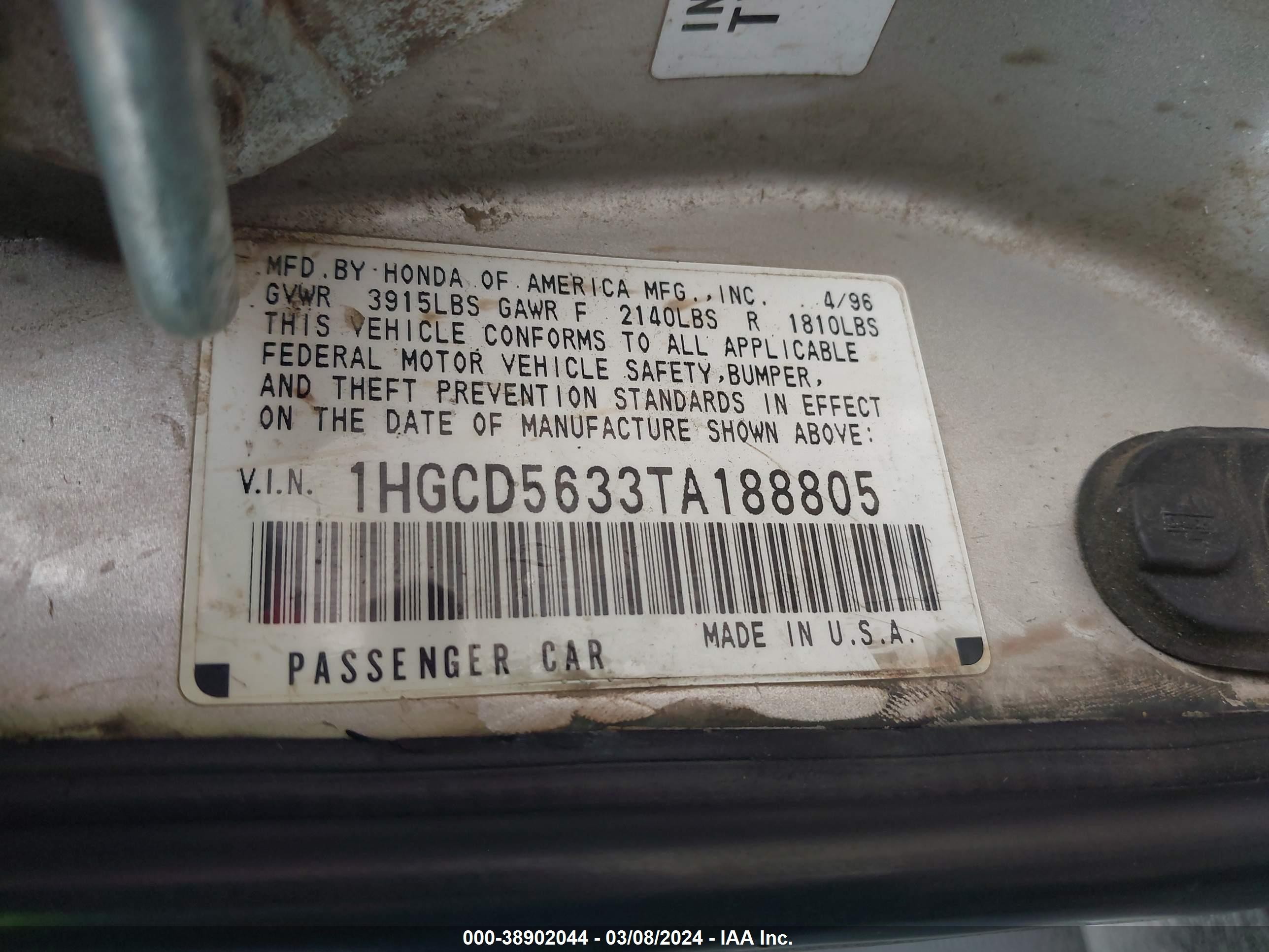 Photo 8 VIN: 1HGCD5638VA114721 - HONDA ACCORD 