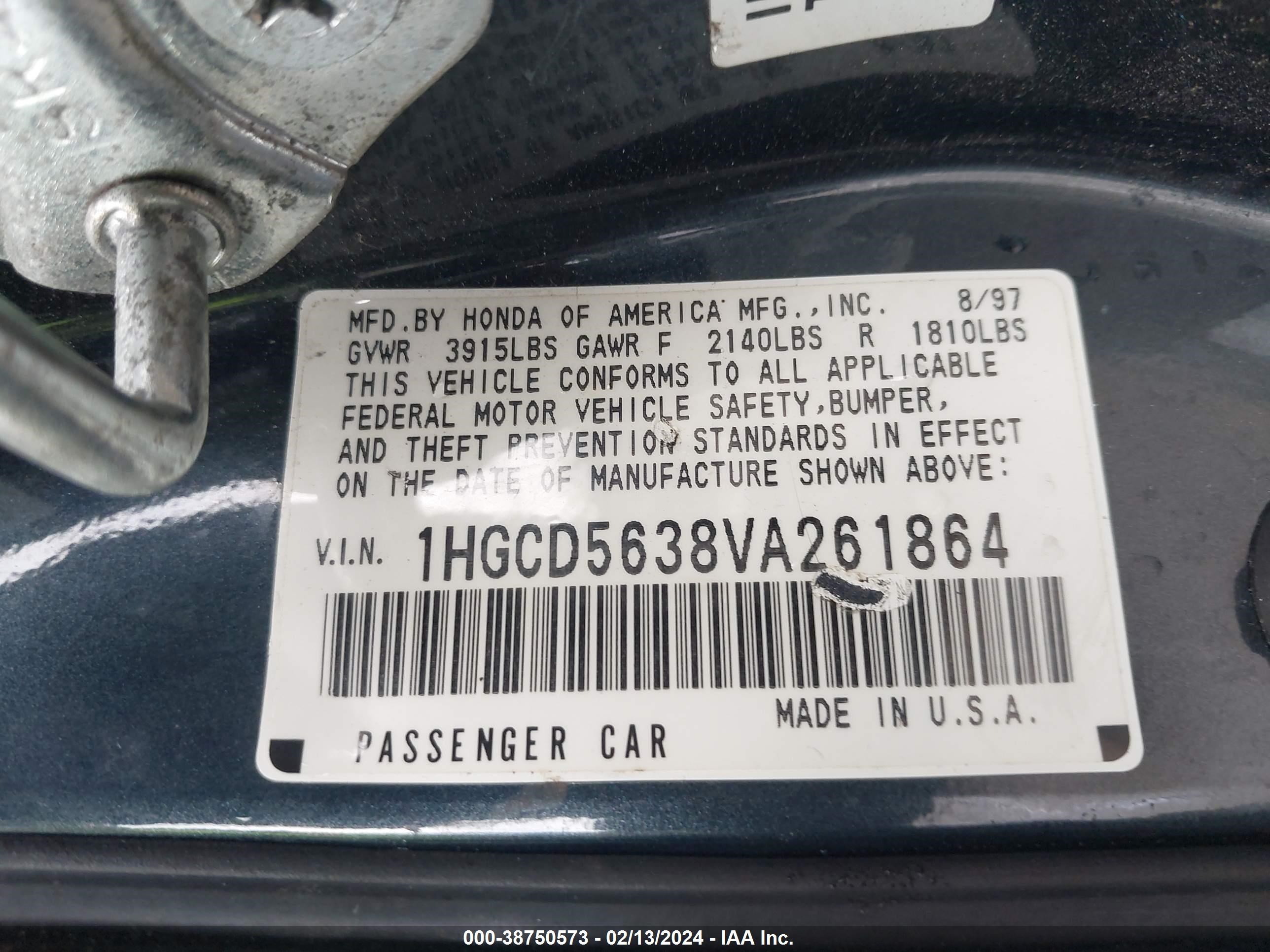 Photo 8 VIN: 1HGCD5638VA261864 - HONDA ACCORD 