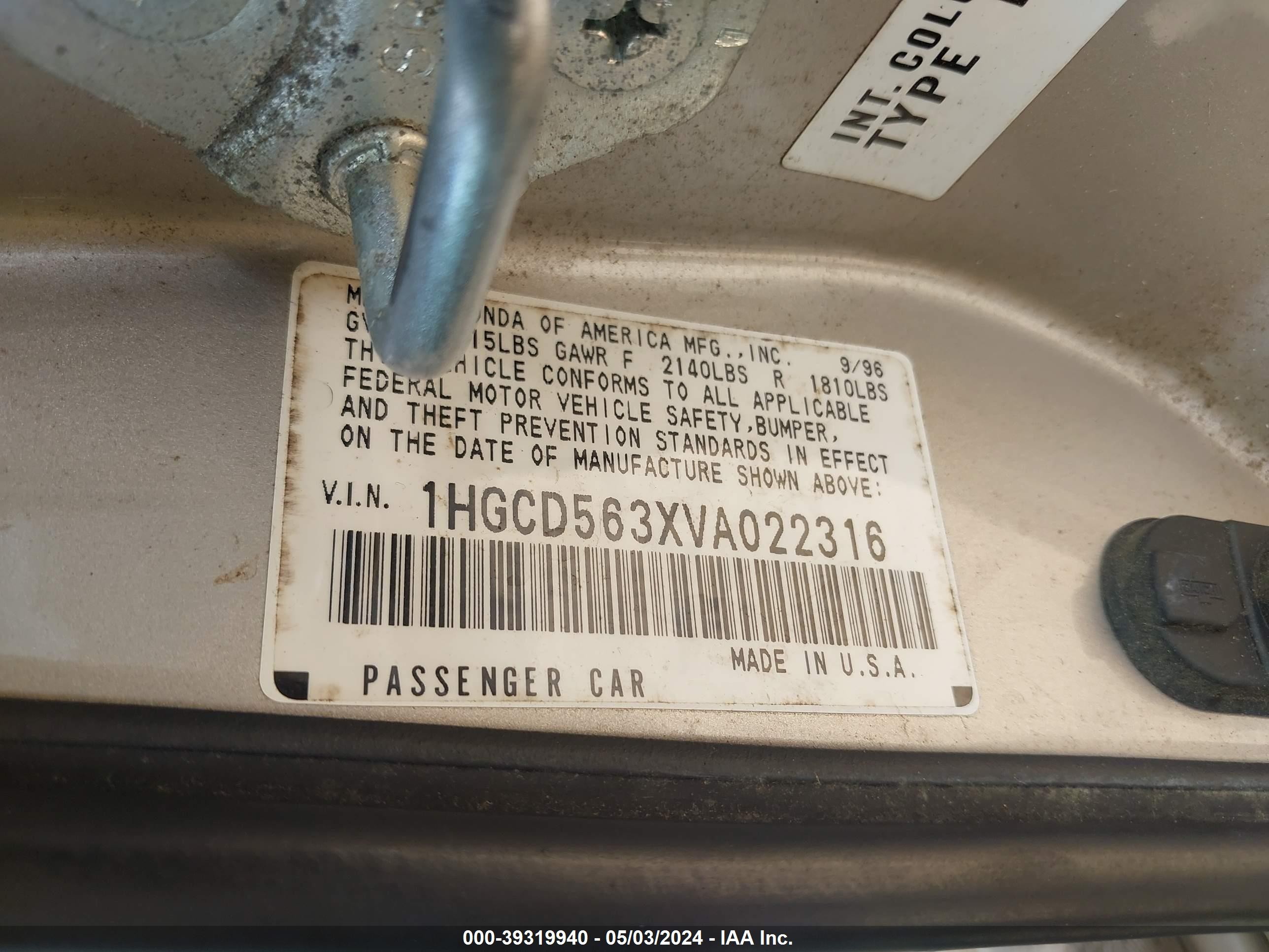 Photo 8 VIN: 1HGCD563XVA022316 - HONDA ACCORD 